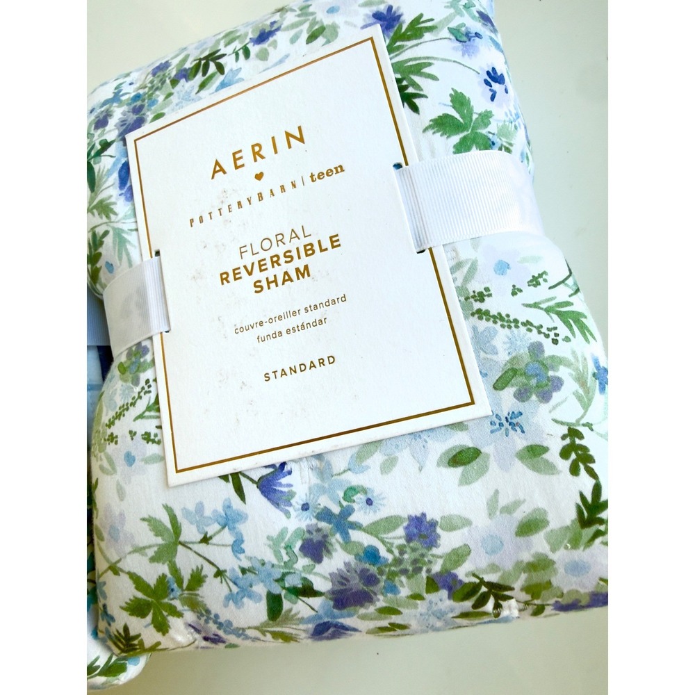 Pottery Barn 2 AERIN Floral Reversible 100%  Cotton Shams, NWT, Retail $79 - Picture 6 of 7
